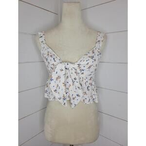 American Eagle Outfitters xs white with flowers cropped peplum shirt